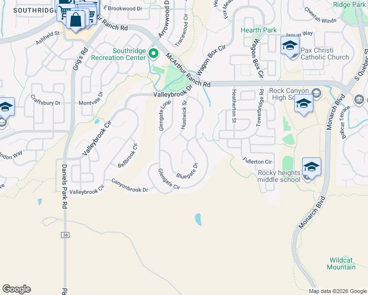 map of restaurants, bars, coffee shops, grocery stores, and more near 10951 Bluegate Way in Littleton