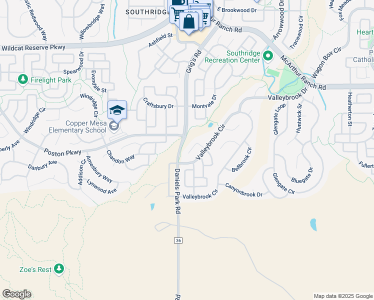 map of restaurants, bars, coffee shops, grocery stores, and more near 10949 Ashurst Way in Highlands Ranch