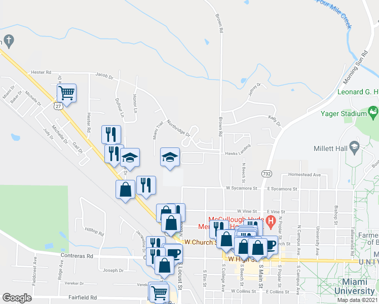map of restaurants, bars, coffee shops, grocery stores, and more near 12 Applewood Circle in Oxford