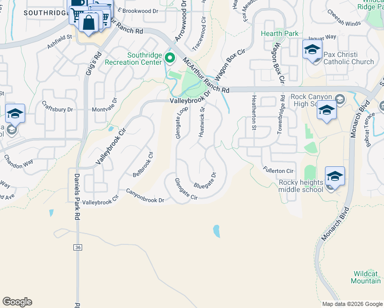 map of restaurants, bars, coffee shops, grocery stores, and more near 10912 Huntwick Street in Littleton