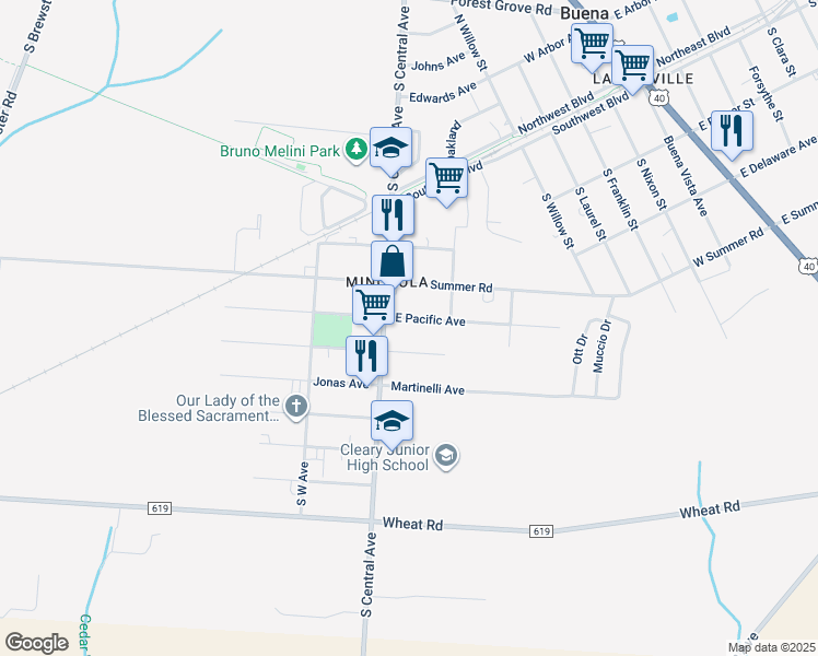 map of restaurants, bars, coffee shops, grocery stores, and more near 107 East Pacific Avenue in Buena
