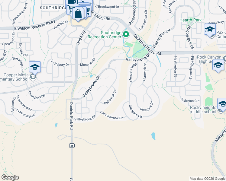 map of restaurants, bars, coffee shops, grocery stores, and more near 11004 Valleybrook Circle in Littleton