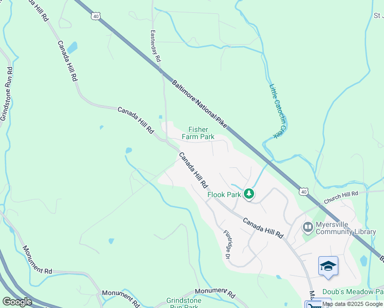 map of restaurants, bars, coffee shops, grocery stores, and more near 2702 Canada Hill Road in Myersville