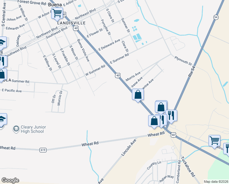 map of restaurants, bars, coffee shops, grocery stores, and more near 504 South Harding Highway in Buena