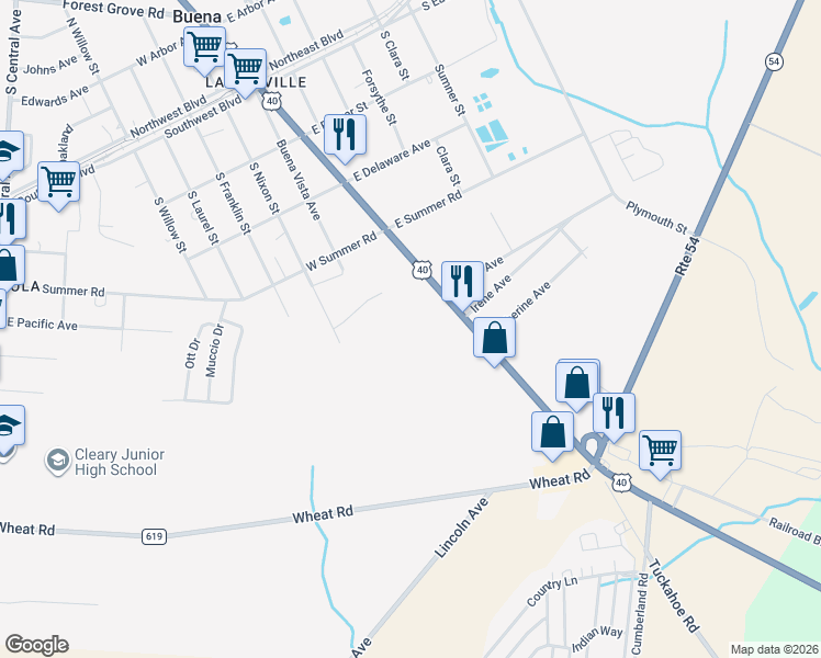 map of restaurants, bars, coffee shops, grocery stores, and more near 504 South Harding Highway in Buena