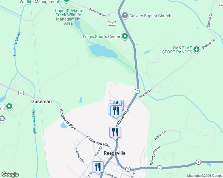 map of restaurants, bars, coffee shops, grocery stores, and more near 224 Hemlock Lane in Masontown