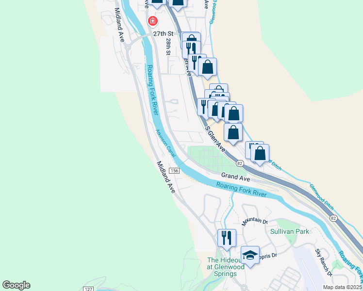 map of restaurants, bars, coffee shops, grocery stores, and more near 3312 South Grand Avenue in Glenwood Springs