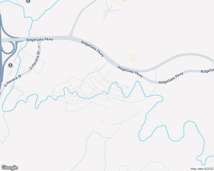 map of restaurants, bars, coffee shops, grocery stores, and more near RidgeGate Parkway in Parker