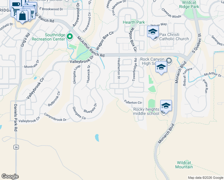 map of restaurants, bars, coffee shops, grocery stores, and more near 5239 Fullerton Lane in Littleton