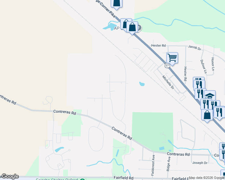 map of restaurants, bars, coffee shops, grocery stores, and more near 201 Prevalent Drive in Oxford