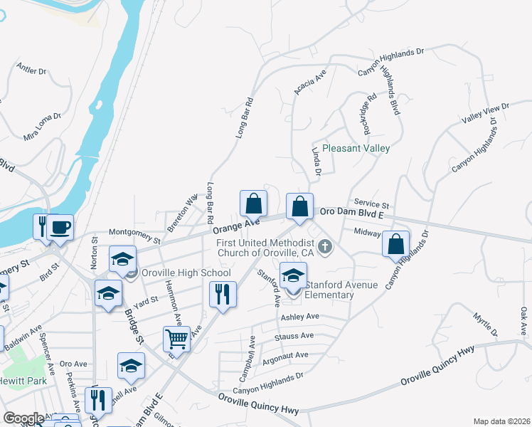 map of restaurants, bars, coffee shops, grocery stores, and more near in Oroville