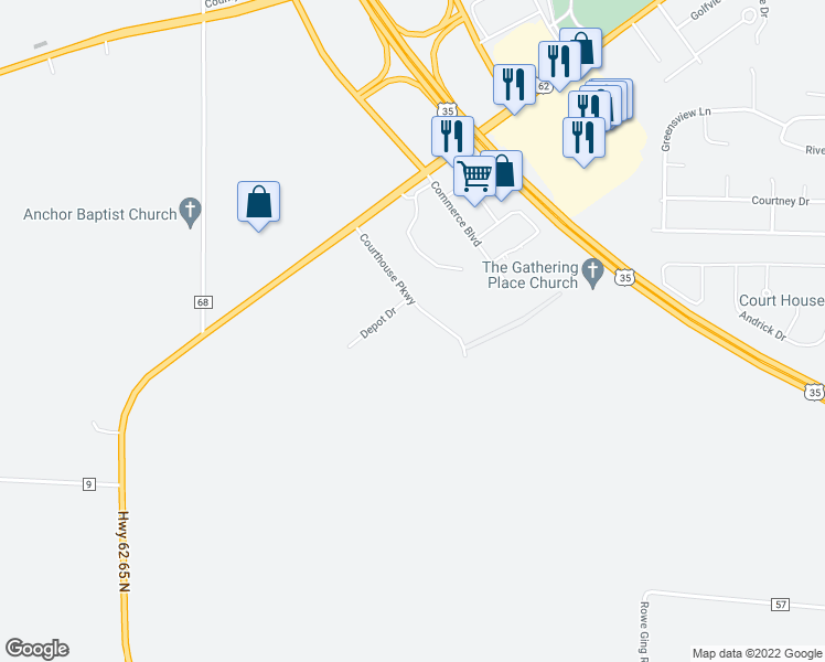 map of restaurants, bars, coffee shops, grocery stores, and more near 201 Courthouse Parkway in Washington Court House