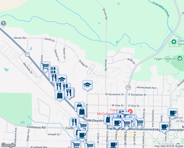 map of restaurants, bars, coffee shops, grocery stores, and more near 12 Applewood Circle in Oxford