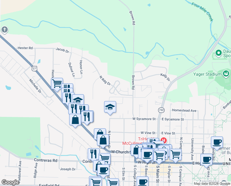 map of restaurants, bars, coffee shops, grocery stores, and more near 12 Applewood Circle in Oxford