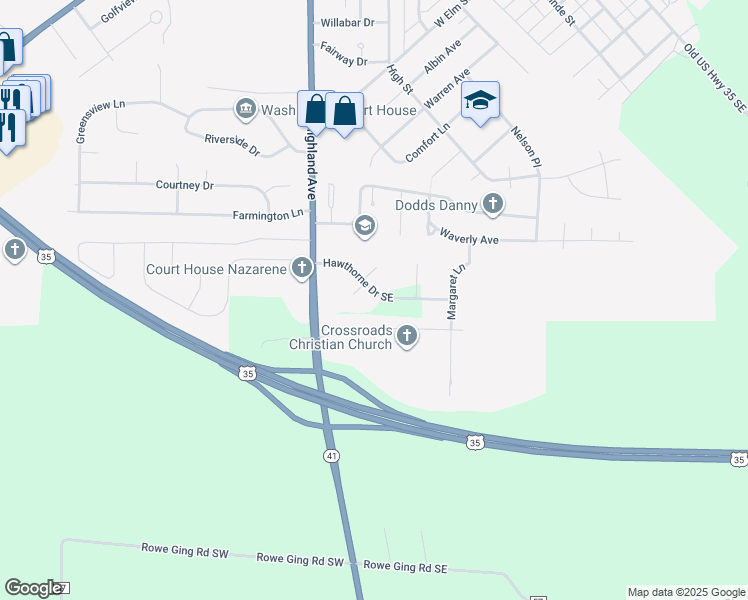 map of restaurants, bars, coffee shops, grocery stores, and more near 178 Hawthorne Drive Southeast in Washington Court House