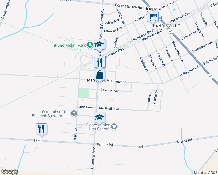 map of restaurants, bars, coffee shops, grocery stores, and more near 107 East Pacific Avenue in Buena