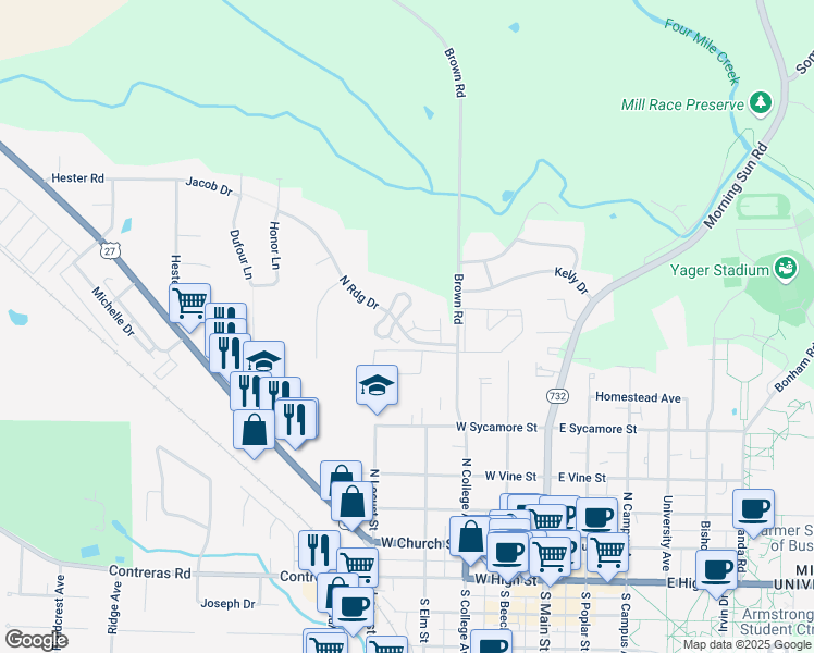 map of restaurants, bars, coffee shops, grocery stores, and more near 12 Applewood Circle in Oxford