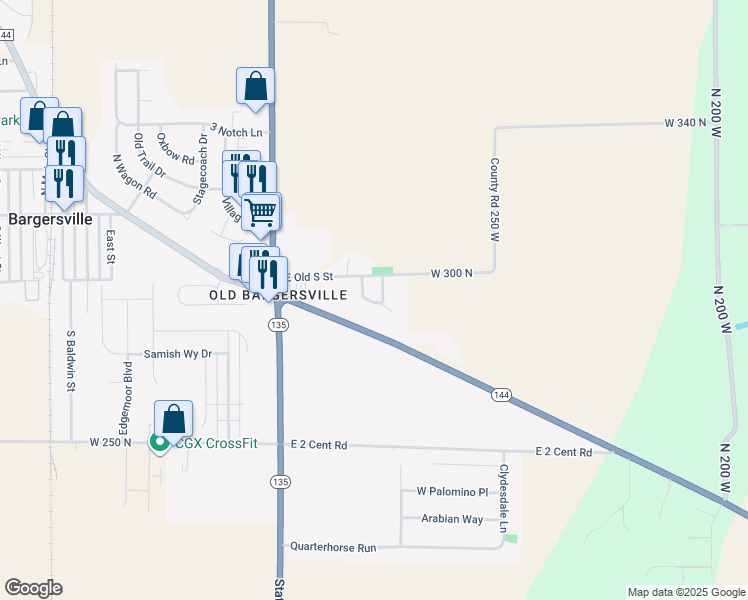 map of restaurants, bars, coffee shops, grocery stores, and more near 758 Indiana 144 in Franklin