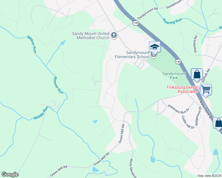 map of restaurants, bars, coffee shops, grocery stores, and more near 1955 Caple Road in Finksburg