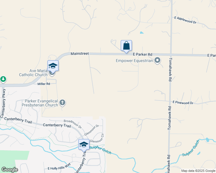 map of restaurants, bars, coffee shops, grocery stores, and more near 11901 Deer Haven Trail in Parker