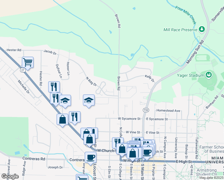 map of restaurants, bars, coffee shops, grocery stores, and more near 10 Indian Cove Circle in Oxford