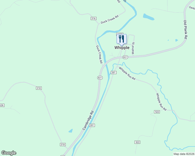 map of restaurants, bars, coffee shops, grocery stores, and more near 6487 Ohio 821 in Whipple