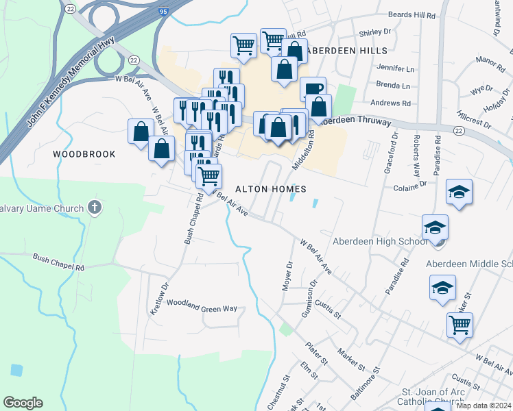 map of restaurants, bars, coffee shops, grocery stores, and more near 7 Grant Street in Aberdeen