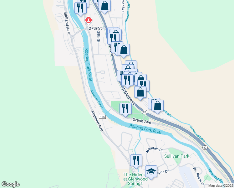 map of restaurants, bars, coffee shops, grocery stores, and more near Rio Grande Trail in Glenwood Springs