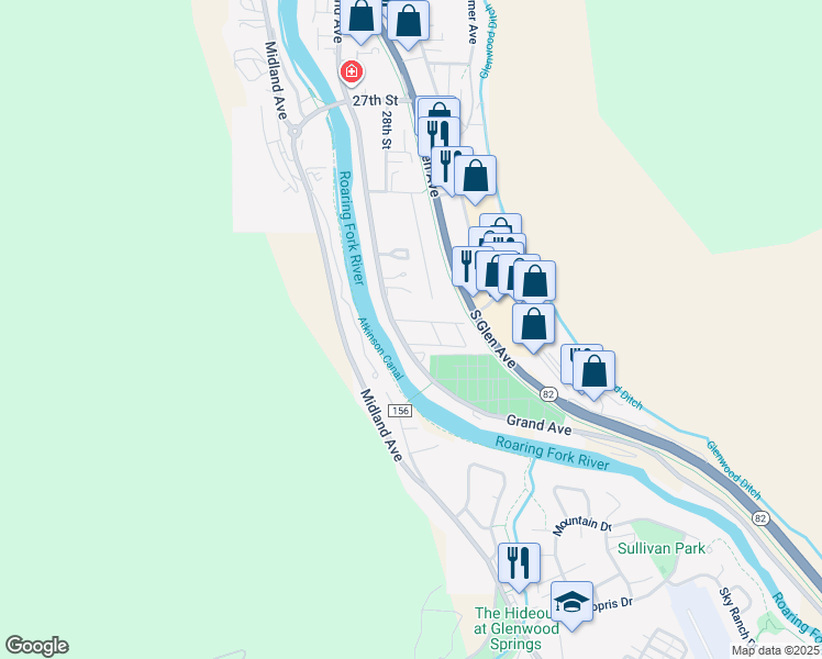 map of restaurants, bars, coffee shops, grocery stores, and more near 405 32nd Street in Glenwood Springs