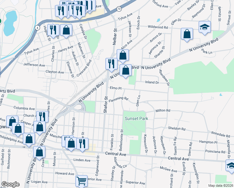 map of restaurants, bars, coffee shops, grocery stores, and more near 411 Franklin Street in Middletown
