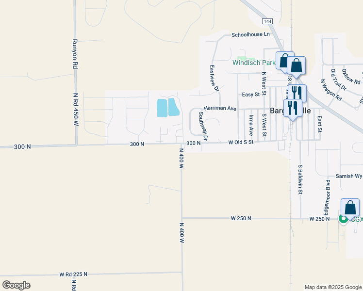 map of restaurants, bars, coffee shops, grocery stores, and more near 5900 North 400 West in Bargersville
