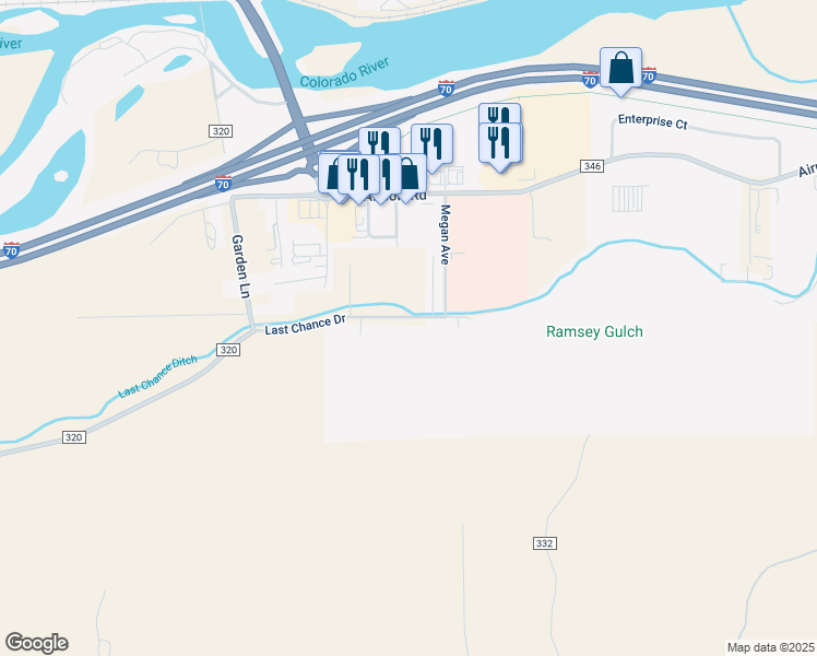 map of restaurants, bars, coffee shops, grocery stores, and more near 961 Last Chance Drive in Rifle