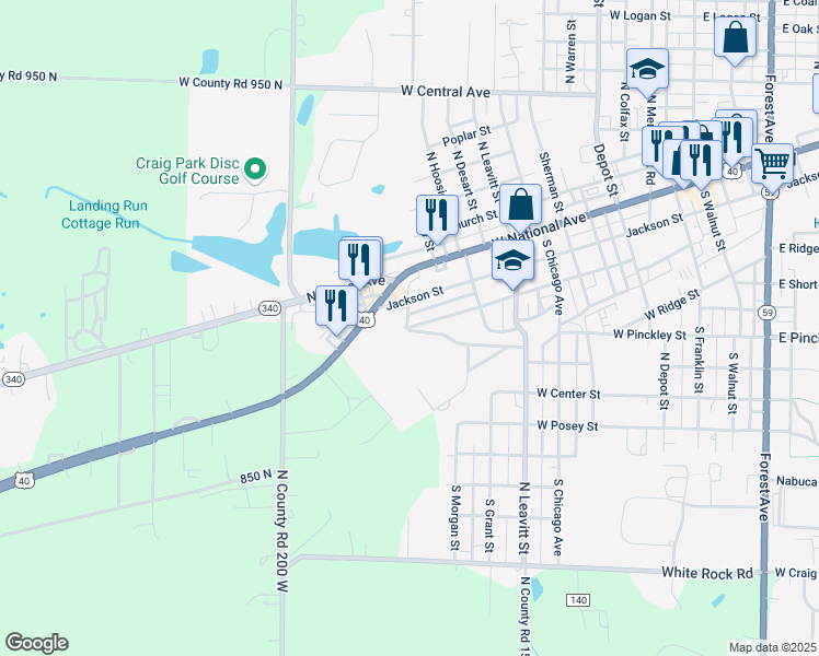 map of restaurants, bars, coffee shops, grocery stores, and more near 960 West Knight Street in Brazil