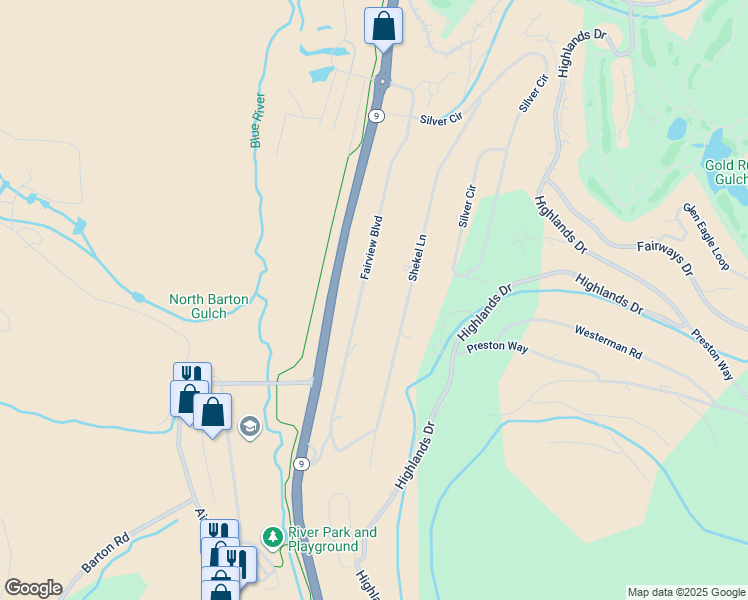 map of restaurants, bars, coffee shops, grocery stores, and more near 432 Fairview Boulevard in Breckenridge