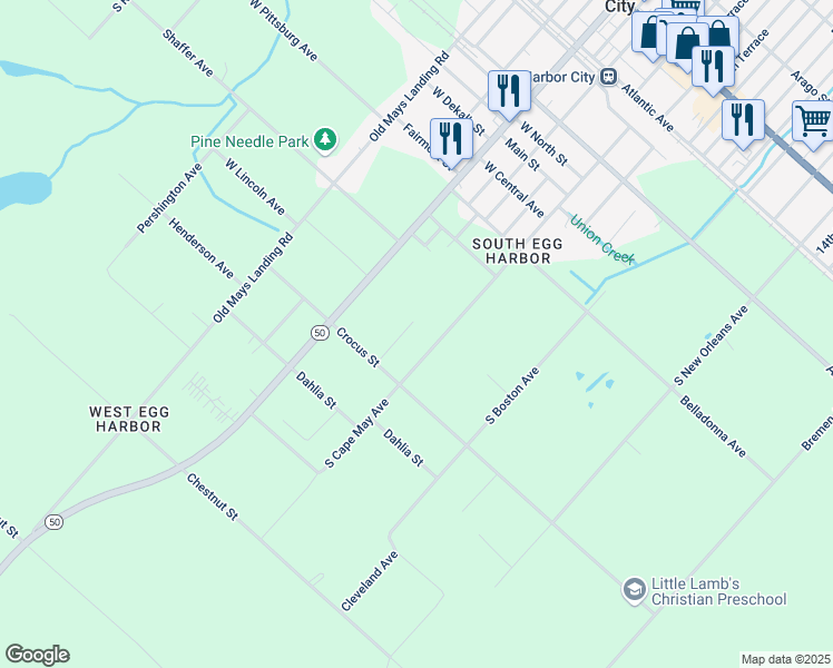 map of restaurants, bars, coffee shops, grocery stores, and more near 668 South Buffalo Avenue in Egg Harbor City