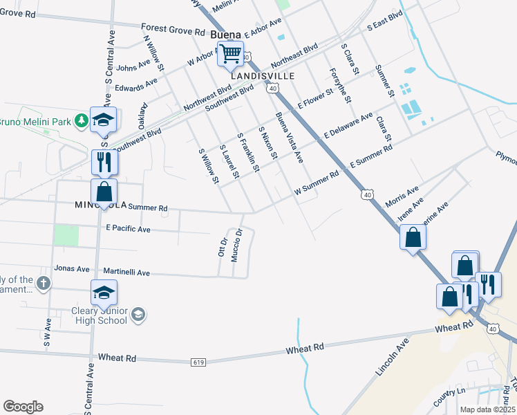 map of restaurants, bars, coffee shops, grocery stores, and more near 313 South Laurel Street in Buena