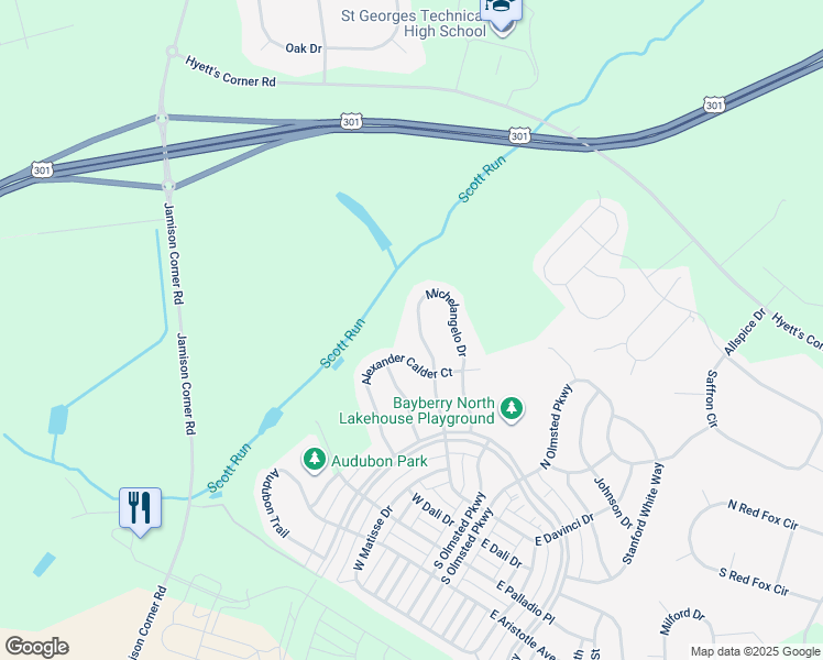 map of restaurants, bars, coffee shops, grocery stores, and more near 1738 Michelangelo Drive in Middletown