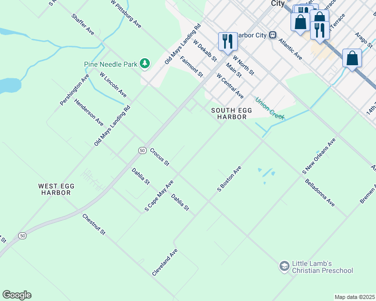 map of restaurants, bars, coffee shops, grocery stores, and more near 668 South Buffalo Avenue in Egg Harbor City