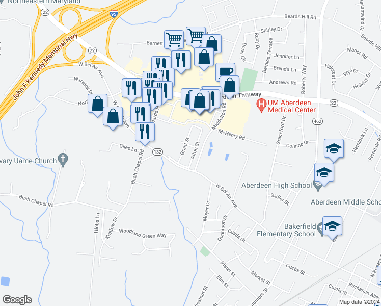 map of restaurants, bars, coffee shops, grocery stores, and more near 18 Alton Street in Aberdeen