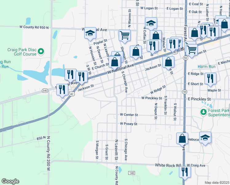 map of restaurants, bars, coffee shops, grocery stores, and more near 220 South Leavitt Street in Brazil