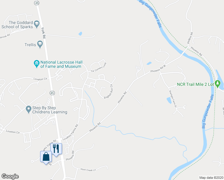 map of restaurants, bars, coffee shops, grocery stores, and more near 67 English Run Circle in Sparks Glencoe