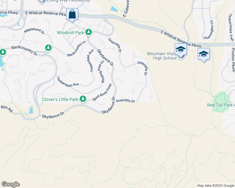 map of restaurants, bars, coffee shops, grocery stores, and more near 10750 Skydance Drive in Highlands Ranch