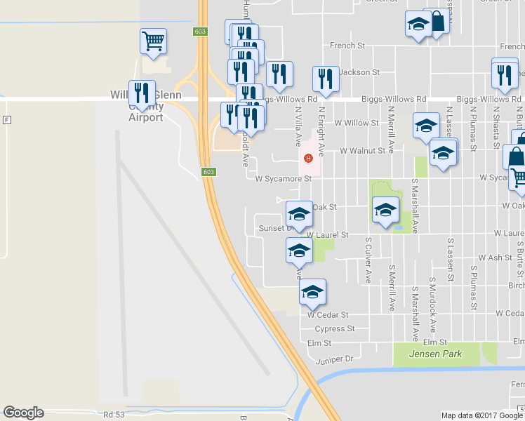 map of restaurants, bars, coffee shops, grocery stores, and more near 19 Donnie Lane in Willows