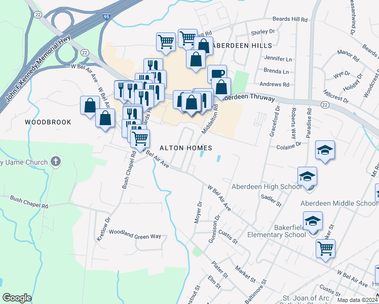 map of restaurants, bars, coffee shops, grocery stores, and more near 31 Alton Street in Aberdeen