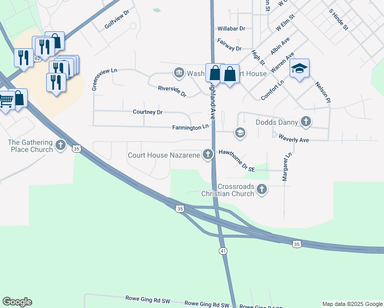 map of restaurants, bars, coffee shops, grocery stores, and more near 1047 Andrick Drive in Washington Court House