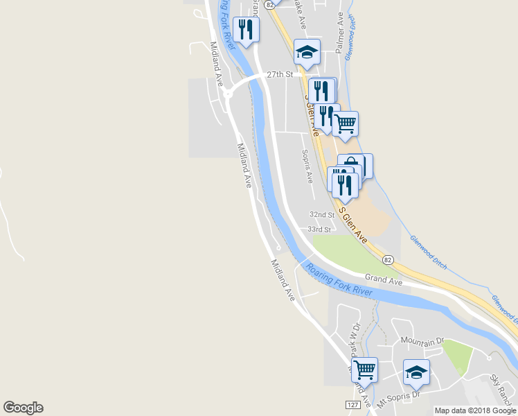 map of restaurants, bars, coffee shops, grocery stores, and more near 3215 Hager Lane in Glenwood Springs