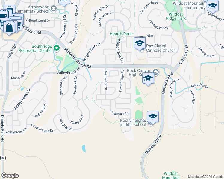 map of restaurants, bars, coffee shops, grocery stores, and more near 5377 Cloverbrook Circle in Littleton