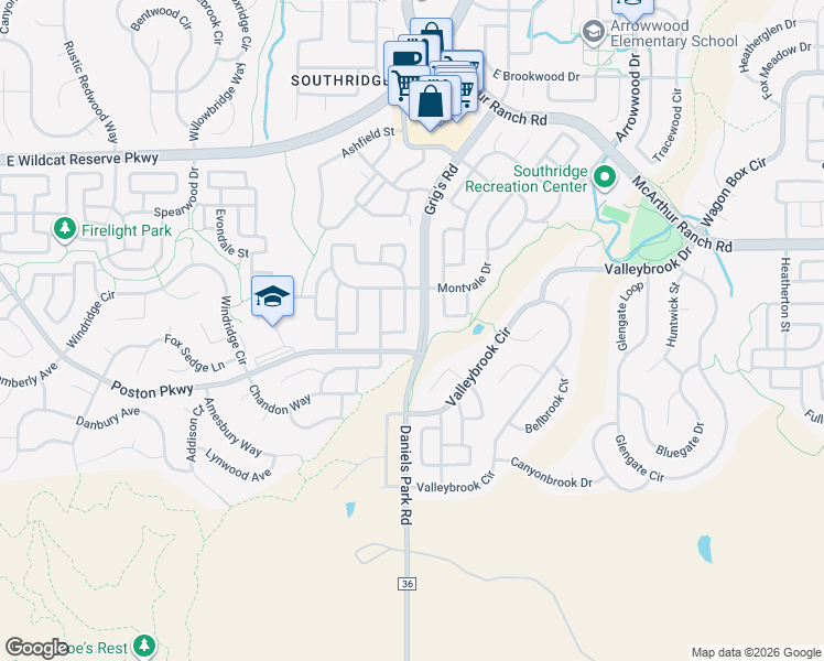 map of restaurants, bars, coffee shops, grocery stores, and more near 10836 Hickory Ridge Lane in Highlands Ranch