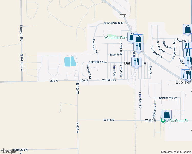 map of restaurants, bars, coffee shops, grocery stores, and more near 153 Southway Drive in Bargersville