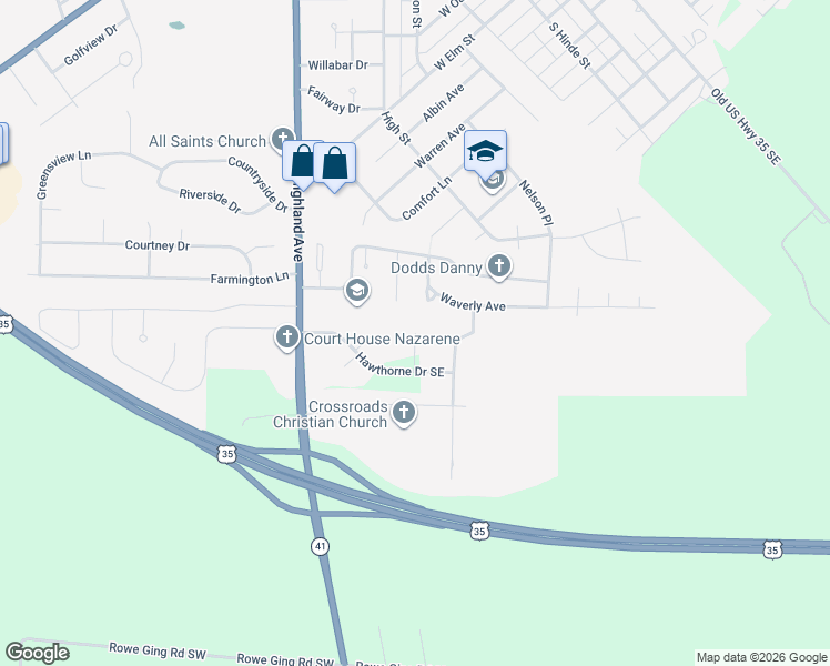 map of restaurants, bars, coffee shops, grocery stores, and more near 218 Eagles Way in Washington Court House